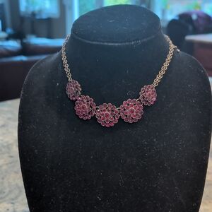 Cookie Lee Deep Red Floral Necklace, Bracelet and earrings
